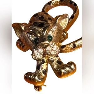 Vintage Jomaz Gold tone and Black léopard brooch
